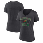 Minnesota Wild Logo Athletic Women's Arch Victory V-Neck T-Shirt - Heather Charcoal T-shirts