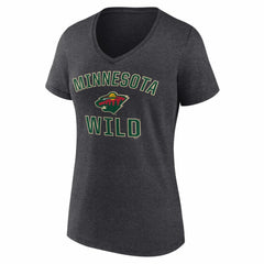 Minnesota Wild Logo Athletic Women's Arch Victory V-Neck T-Shirt - Heather Charcoal T-shirts