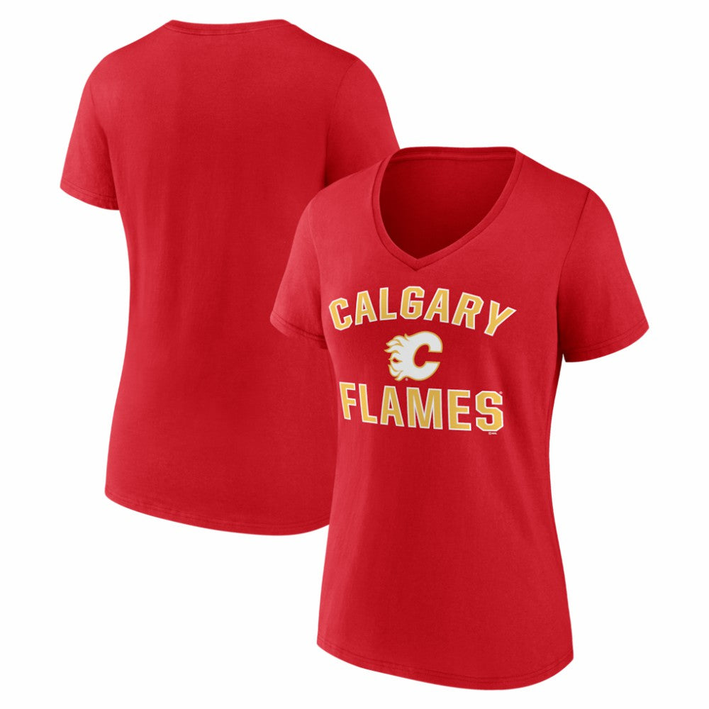 Calgary Flames Logo Athletic Women's Arch Victory V-Neck T-Shirt - Red T-shirts