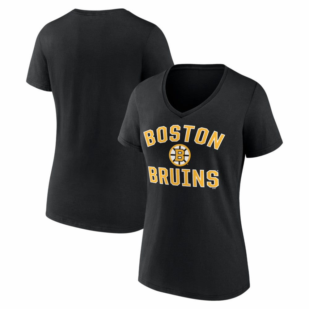 Boston Bruins Logo Athletic Women's Arch Victory V-Neck T-Shirt - Black T-shirts