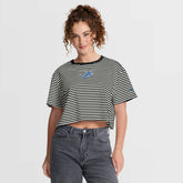 Detroit Lions Women's Striped Cropped T-Shirt - Black/Cream on sale