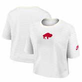 Buffalo Bills Women's Striped Cropped T-Shirt - White/Cream for sale