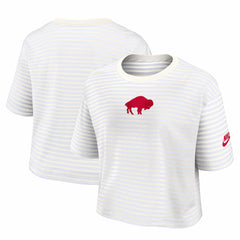 Buffalo Bills Women's Striped Cropped T-Shirt - White/Cream for sale