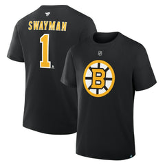 Jeremy Swayman Boston Bruins Fanatics Authentic Stack Name & Number T-Shirt - Black T-shirts