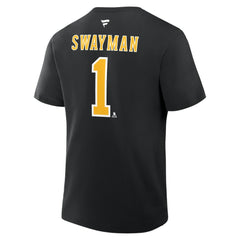 Jeremy Swayman Boston Bruins Fanatics Authentic Stack Name & Number T-Shirt - Black T-shirts