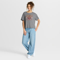 San Francisco 49ers Women's Overplayed Tribute Tri-Blend Boxy T-Shirt - Heather Gray for sale