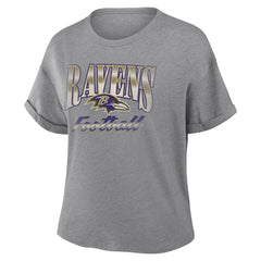 Baltimore Ravens Women's Overplayed Tribute Tri-Blend Boxy T-Shirt - Heather Gray discount