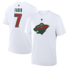 Brock Faber Minnesota Wild Fanatics Authentic Stack Name & Number T-Shirt - White T-shirts