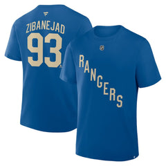 Mika Zibanejad New York Rangers Fanatics Authentic Stack Name & Number T-Shirt - Blue T-shirts