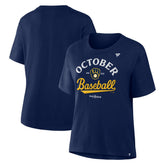 Milwaukee Brewers Women's 2025 MLB Postseason Locker Room T-Shirt Navy