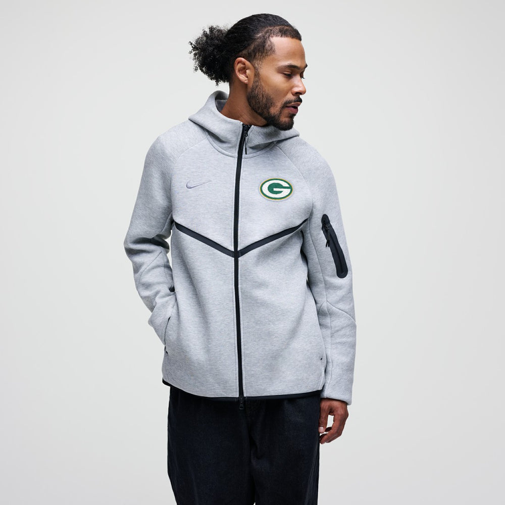 Green Bay Packers Tech Fleece Raglan Full-Zip Windrunner Hoodie - Heather Gray discount