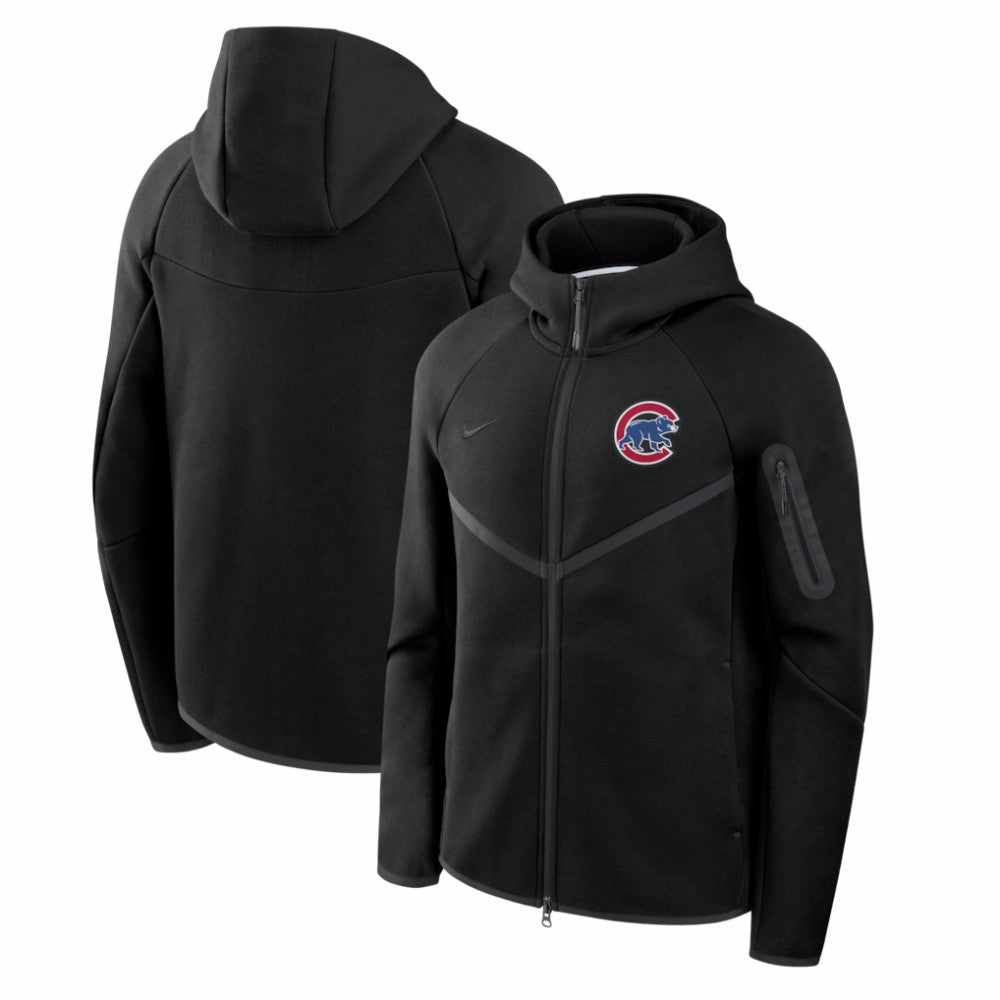 Chicago Cubs Tech Fleece Raglan Full-Zip Windrunner Hoodie Black