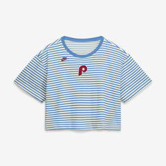 Philadelphia Phillies Women's Cooperstown Collection Striped Cropped T-Shirt Light Blue/Cream