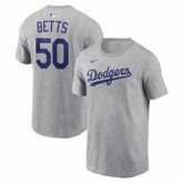 Mookie Betts Los Angeles Dodgers Name & Number T-Shirt Heather Gray