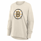Boston Bruins Fanatics Women's Distressed Logo Long Sleeve T-Shirt - Cream T-shirts