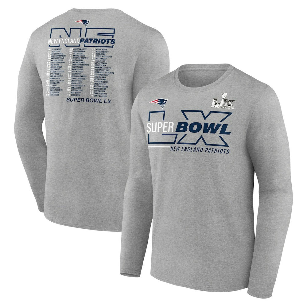 New England Patriots Super Bowl LX Roster Long Sleeve T-Shirt - Heather Gray online
