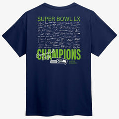 Seattle Seahawks Super Bowl LX Champions Autograph Signing Roster T-Shirt - College Navy sale