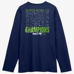 Seattle Seahawks Super Bowl LX Champions Autograph Signing Long Sleeve Roster T-Shirt - College Navy discount