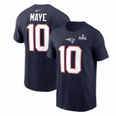 Drake Maye New England Patriots Super Bowl LX Patch Name & Number T-Shirt - Navy for sale