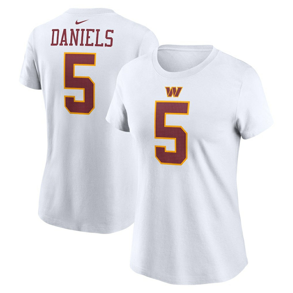 Jayden Daniels Washington Commanders Women's Super Bowl Era Name & Number T-Shirt - White for sale