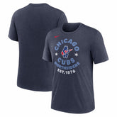 Chicago Cubs Electric Bear Tri-Blend T-Shirt Heather Navy