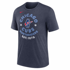 Chicago Cubs Electric Bear Tri-Blend T-Shirt Heather Navy