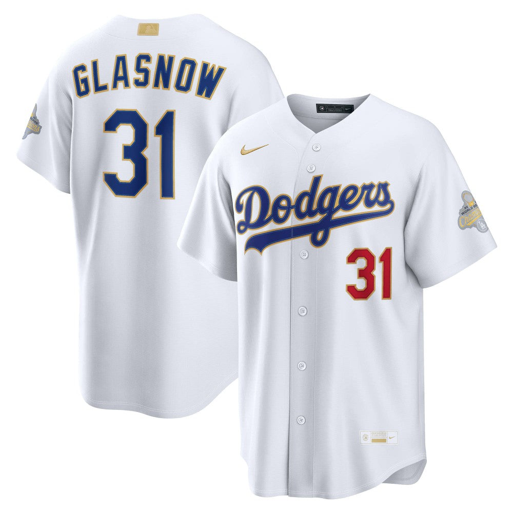 Tyler Glasnow Los Angeles Dodgers 2026 Gold Collection Stadium Jersey White