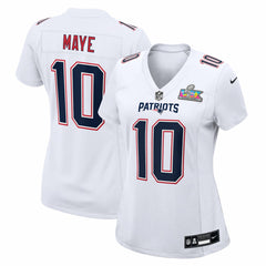Drake Maye New England Patriots Women's Super Bowl LX Patch Tundra Fashion Game Jersey - White for sale