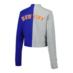 New York Mets Terez Women's Cropped Button-Up Cardigan Gray/Royal
