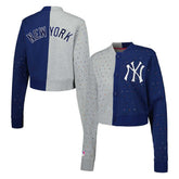New York Yankees Terez Women's Cropped Button-Up Cardigan Gray/Navy