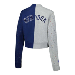New York Yankees Terez Women's Cropped Button-Up Cardigan Gray/Navy