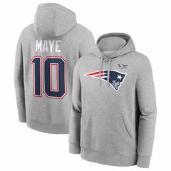 Drake Maye New England Patriots Super Bowl LX Patch Name & Number Hoodie - Heather Gray discount
