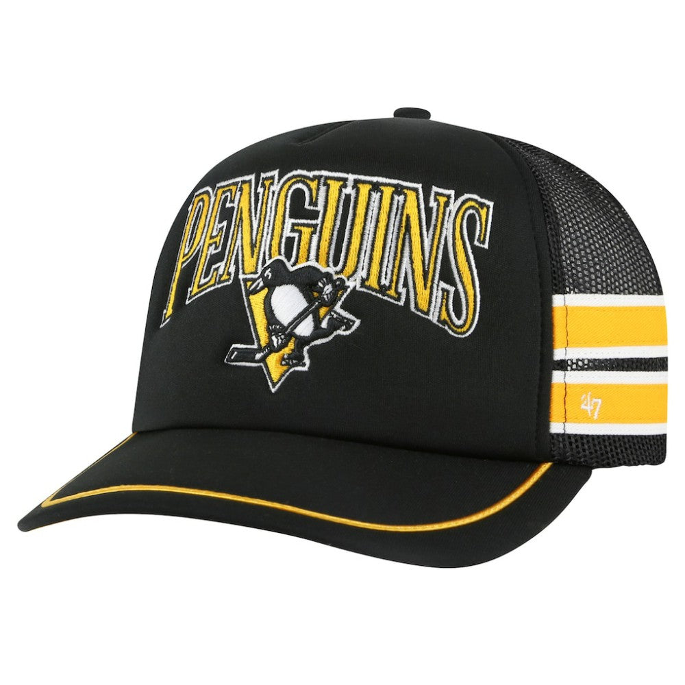 Pittsburgh Penguins '47 Sideband Stripes Trucker Snapback Hat - Black Hats