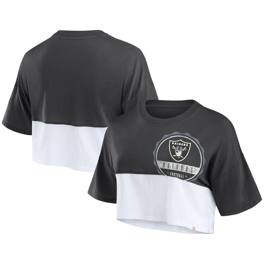 Las Vegas Raiders Women's Boxy Color Split Cropped T-Shirt - Black/White for sale