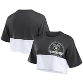 Las Vegas Raiders Women's Boxy Color Split Cropped T-Shirt - Black/White for sale