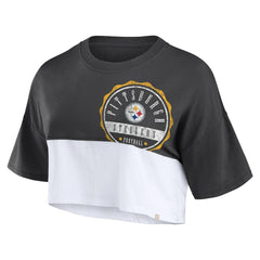 Pittsburgh Steelers Women's Boxy Color Split Cropped T-Shirt - Black/White sale