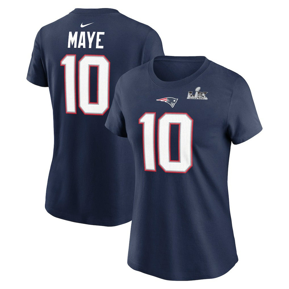 Drake Maye New England Patriots Women's Super Bowl LX Patch Name & Number T-Shirt - Navy sale