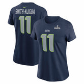 Jaxon Smith-Njigba Seattle Seahawks Women's Super Bowl LX Patch Name & Number T-Shirt - College Navy on sale