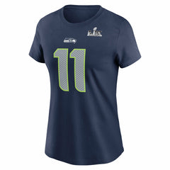 Jaxon Smith-Njigba Seattle Seahawks Women's Super Bowl LX Patch Name & Number T-Shirt - College Navy on sale