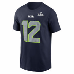 12s Seattle Seahawks Super Bowl LX Patch Name & Number T-Shirt - College Navy for sale