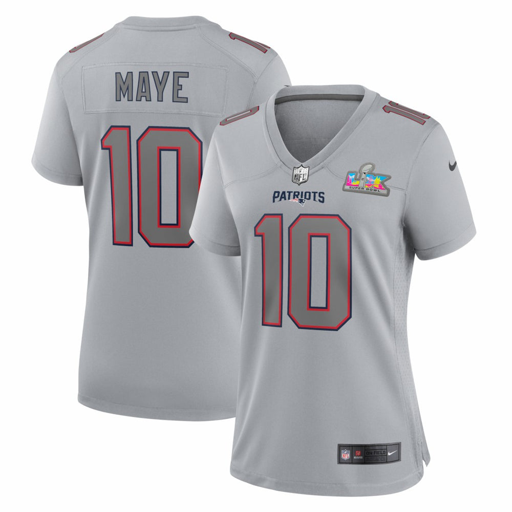 Drake Maye New England Patriots Women's Super Bowl LX Patch Atmosphere Fashion Game Jersey - Silver discount