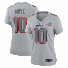 Drake Maye New England Patriots Women's Super Bowl LX Patch Atmosphere Fashion Game Jersey - Silver discount