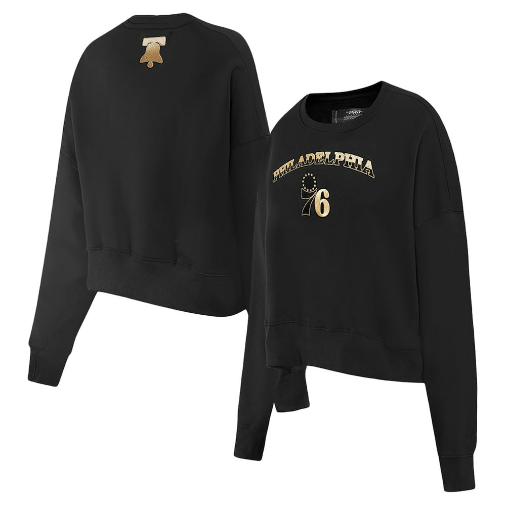 Philadelphia 76ers Pro Standard Women's Glam Cropped Pullover Sweatshirt - Black for sale