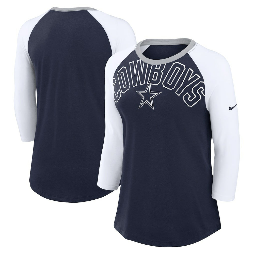 Dallas Cowboys Women's Knockout Arch Raglan Tri-Blend 3/4-Sleeve T-Shirt - Navy/White sale