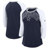 Dallas Cowboys Women's Knockout Arch Raglan Tri-Blend 3/4-Sleeve T-Shirt - Navy/White sale