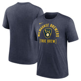 Milwaukee Brewers Swing Big Tri-Blend T-Shirt Heather Navy