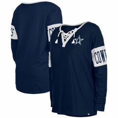 Dallas Cowboys New Era Women's Lace-Up Notch Neck Long Sleeve T-Shirt - Navy outlet