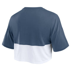 Houston Astros Women's Color Split Boxy Cropped T-Shirt Navy/White