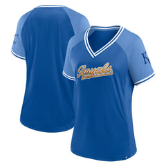 Kansas City Royals Women's Glitz & Glam League Diva Raglan V-Neck T-Shirt Royal