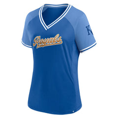 Kansas City Royals Women's Glitz & Glam League Diva Raglan V-Neck T-Shirt Royal